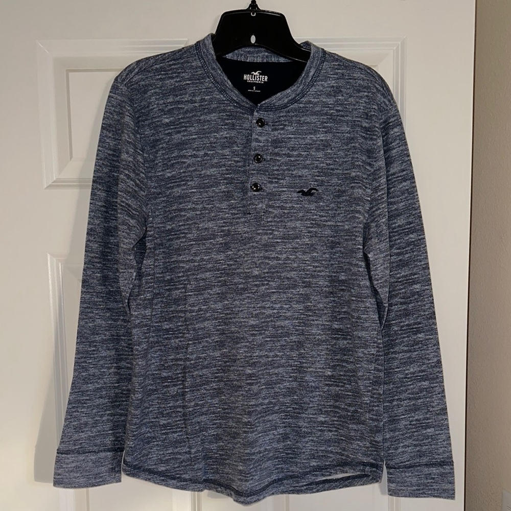 Hollister Blue Long Sleeve Henley Shirt